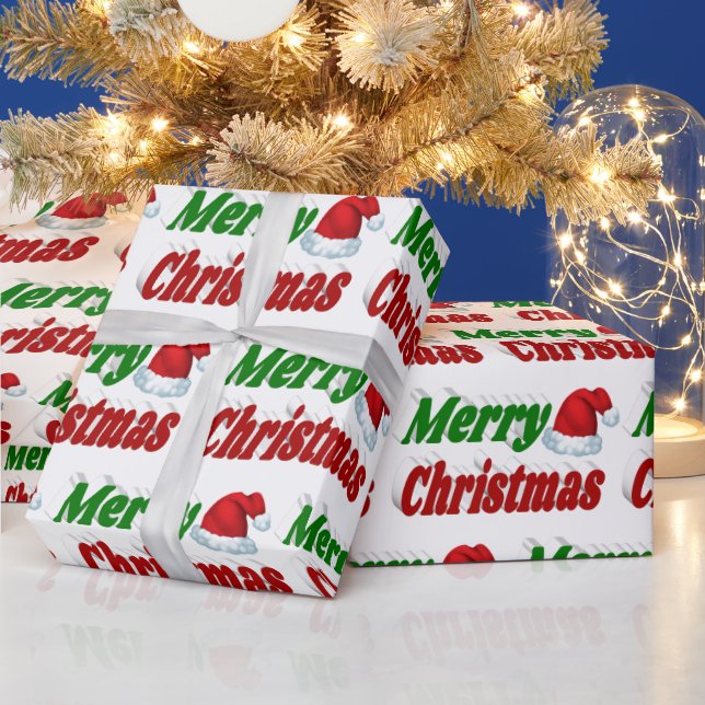 Merry Christmas Santa Hat red green typography Wrapping Paper (Holidays)