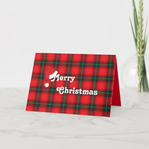 Merry Christmas Santa Hat Red Plaid Tartan Fun Holiday Card