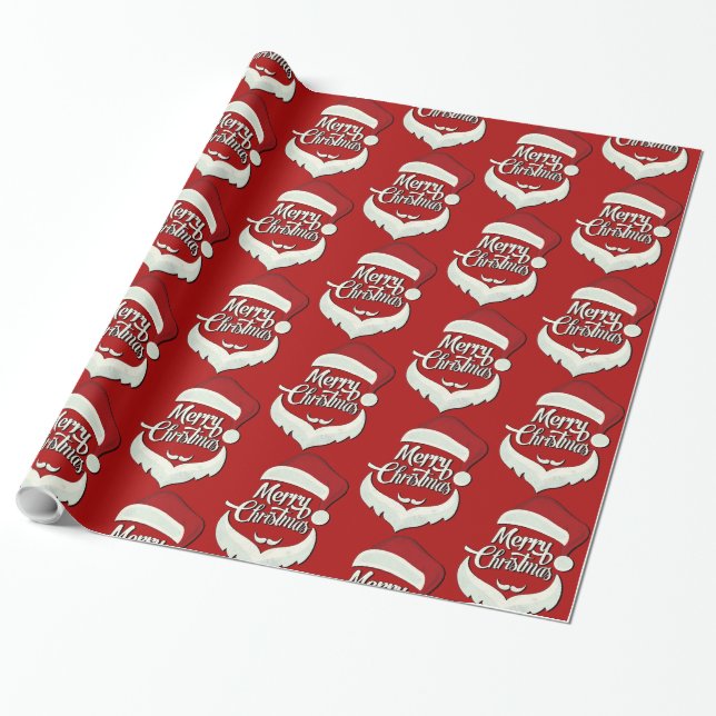 Merry Christmas Santa Hat Red Wrapping Paper (Unrolled)