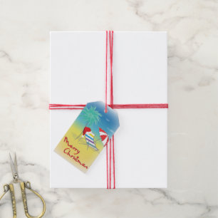 Merry Christmas Santa Hat Whimsical Beach Scene Gift Tags