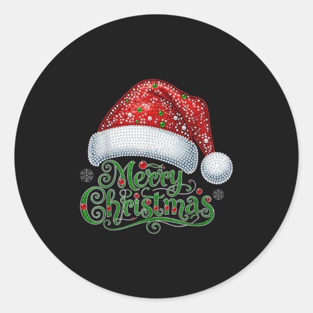 Merry Christmas Santa Hat Xmas Family Matching Paj Classic Round Sticker (Front)