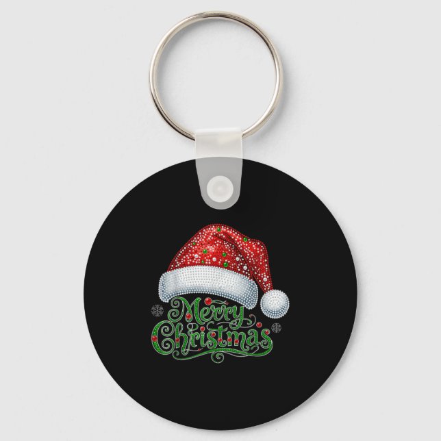 Merry Christmas Santa Hat Xmas Family Matching Paj Keychain (Front)