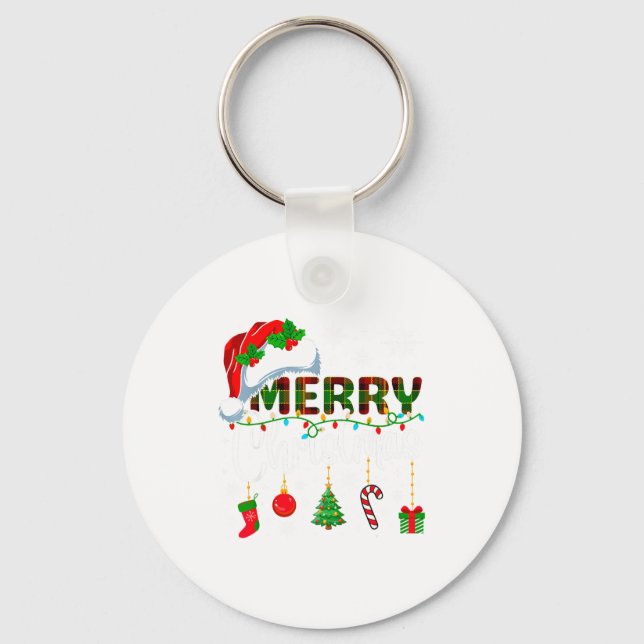 Merry Christmas Santa Hat Xmas Lights Family Men W Keychain (Front)