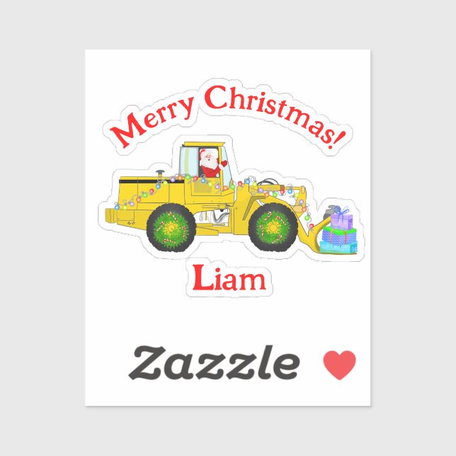 Merry Christmas Santa In Bulldozer Delivering Gift (Sheet)