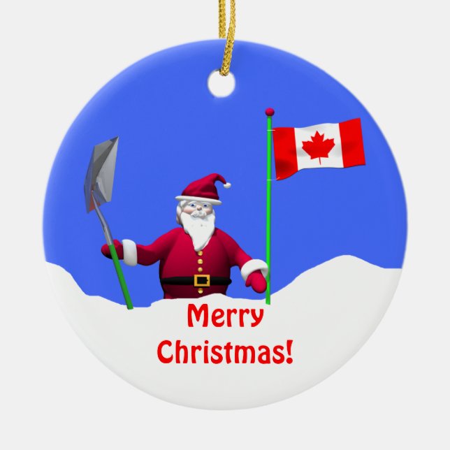 Merry Christmas Santa in Canada Ceramic Ornament (Front)