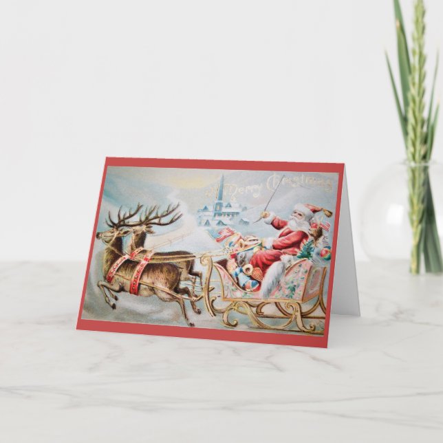 Merry Christmas - Santa in Sleigh Holiday Card (Front)