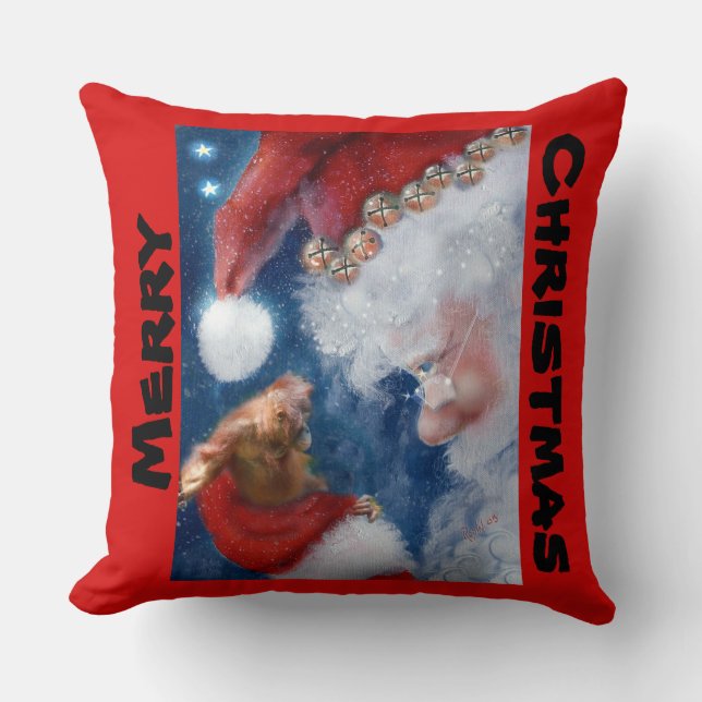 Merry Christmas Santa Loves Animals Throw Pillow (Front)