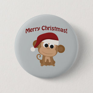 Merry Christmas! Santa Monkey 2 Inch Round Button