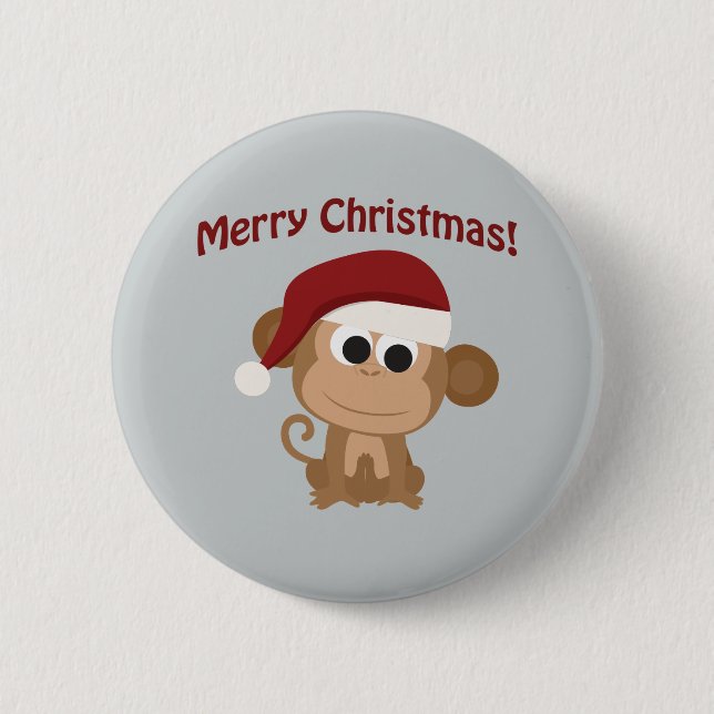 Merry Christmas! Santa Monkey 2 Inch Round Button (Front)