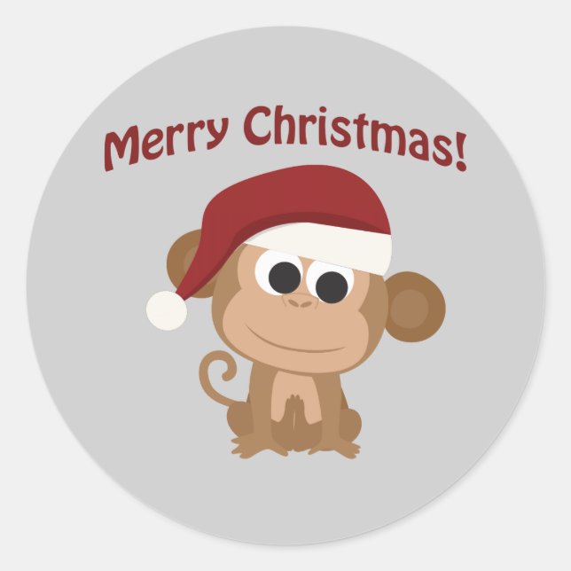 Merry Christmas! Santa Monkey Classic Round Sticker (Front)