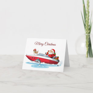 Merry Christmas Santa on the Boat with Dog  Card