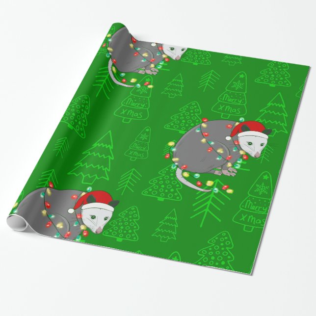 merry christmas santa opossum possum wrapping paper (Unrolled)