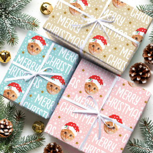 Merry Christmas Santa Photo One Face Set 3 Wrapping Paper Sheet