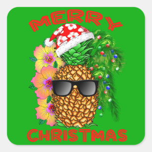 Merry Christmas Santa Pineapple Square Sticker
