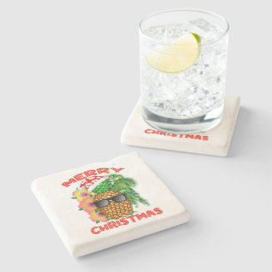 Merry Christmas Santa Pineapple Stone Coaster