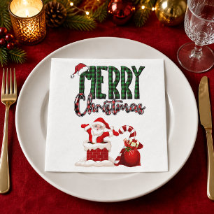 Merry Christmas Santa Plaid Holiday Napkin