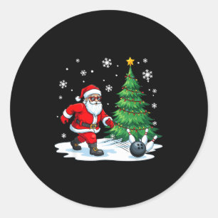Merry Christmas Santa Playing Bowling Srt Lovers  Classic Round Sticker