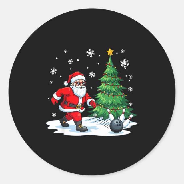 Merry Christmas Santa Playing Bowling Srt Lovers  Classic Round Sticker (Front)