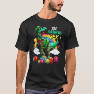 Merry Christmas Santa Rainbow Elf Saurus Rex T-Shirt