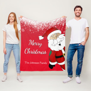 Merry Christmas Santa   Red Fleece Blanket