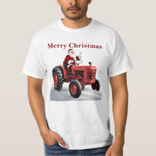 Merry Christmas Santa Red Tractor Cool Farm T-Shirt