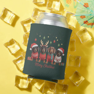 Merry Christmas Santa Reindeer Dachshund Weiner  Can Cooler