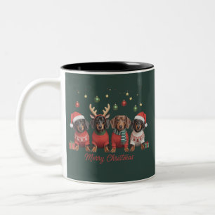 Merry Christmas Santa Reindeer Dachshund Weiner  Two-Tone Coffee Mug