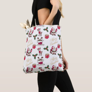 Merry Christmas Santa Reindeer Gifts Holly Tote Bag
