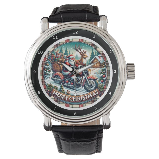 Merry Christmas Santa Reindeer Motorcycle  Watch (Front)