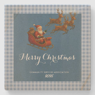 Merry Christmas Santa Reindeer Paper Napkin Stone Coaster