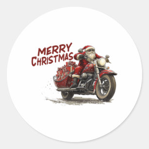 Merry Christmas Santa Riding on a vintage motorcyc Classic Round Sticker
