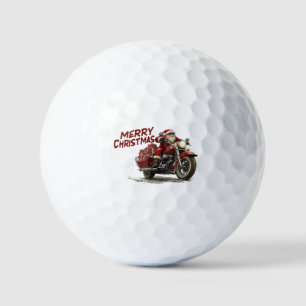 Merry Christmas Santa Riding on a vintage motorcyc Golf Balls