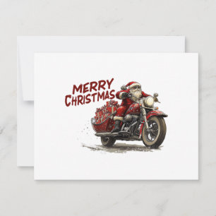 Merry Christmas Santa Riding on a vintage motorcyc Holiday Card