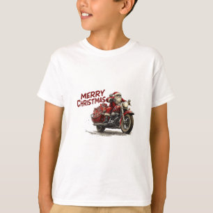 Merry Christmas Santa Riding on a vintage motorcyc T-Shirt
