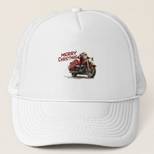 Merry Christmas Santa Riding on a vintage motorcyc Trucker Hat