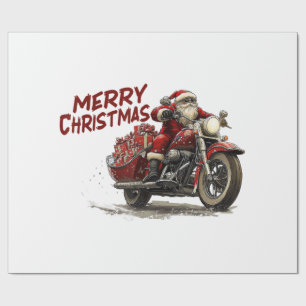 Merry Christmas Santa Riding on a vintage motorcyc Wrapping Paper