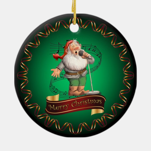 Merry Christmas ~ Santa’s Singing Elf ~ ‘ Ceramic  Ornament (Back)