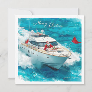 Merry Christmas Santa Sailing on a Yacht Holiday Card