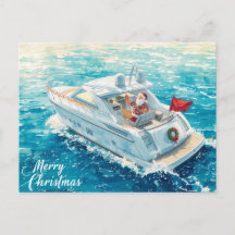 Merry Christmas Santa Sailing on a Yacht