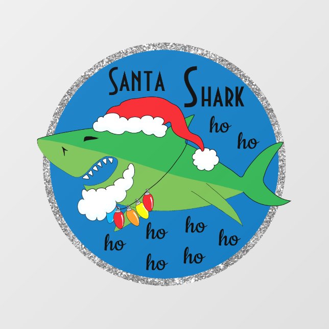 Merry Christmas Santa Shark Round Window Cling (Sheet)