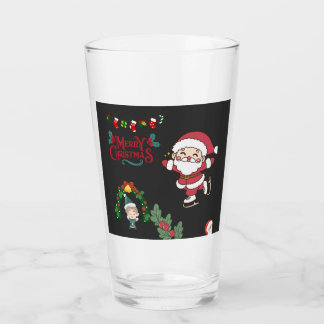 Merry Christmas Santa Skater Kids Holiday Fun Glass