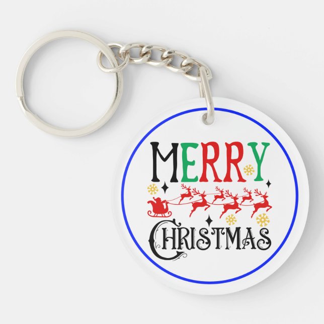 Merry Christmas Santa Sleigh-61049 T-Shirt Keychain (Front)
