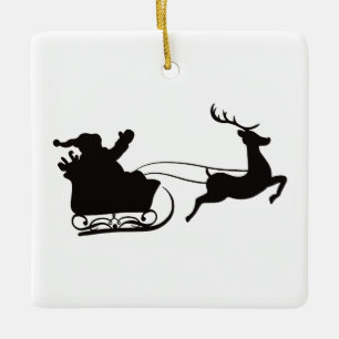 Merry Christmas Santa Sleigh And Reindeer Ceramic Ornament
