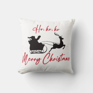 Merry Christmas Santa Sleigh and Reindeer Throw Pillow