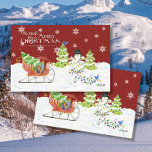 Merry Christmas Santa Sleigh Gifts Snowman Name Tissue Paper<br><div class="desc">Your store name or family name is easily personalized using the template field provided. Bright, colourful, cheerful Christmas design in red and white with snowflakes, with an adorable snowman all wrapped up in Christmas tree lights, a cute bird and a watercolor painted Santa's sleigh loaded with presents and a Christmas...</div>