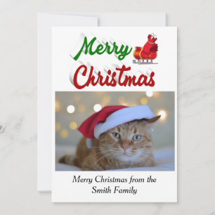 Merry Christmas Santa Sleigh photo script Holiday Card