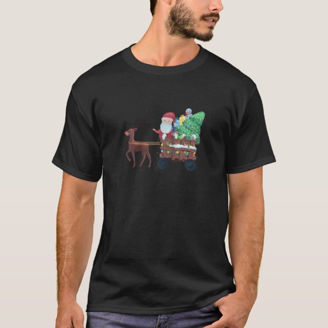 Merry Christmas Santa Sleigh Reindeer Funny Christ T-Shirt (Front)