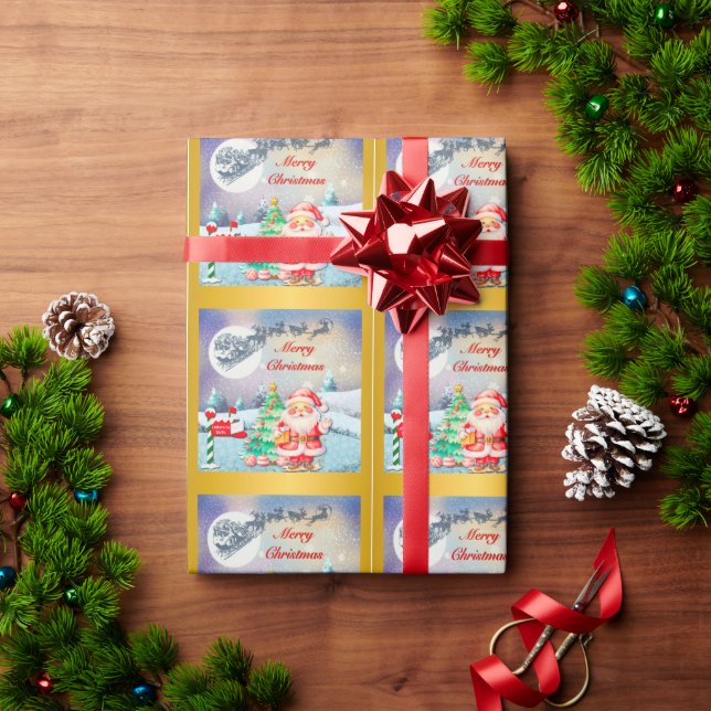 Merry Christmas Santa, Sleigh, Reindeer, Snowflake Wrapping Paper (Holiday Gift)