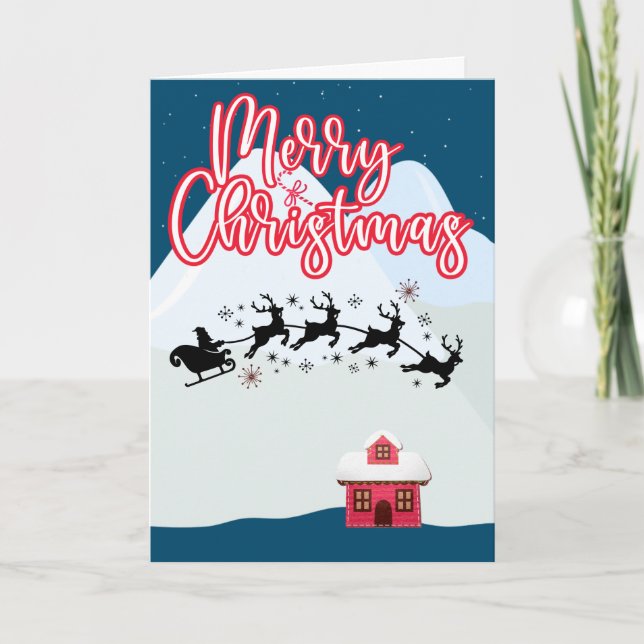 Merry Christmas Santa sleigh reindeers in snow Card (Front)