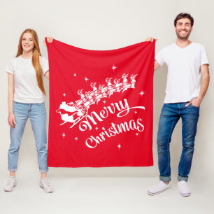Merry Christmas Santa & Sleigh Scene Fleece Blanket